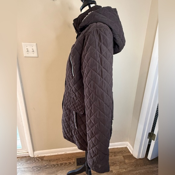 Nautica quilted brown removable hoodie coat zip snaps pockets SZ LG - Picture 3 of 13